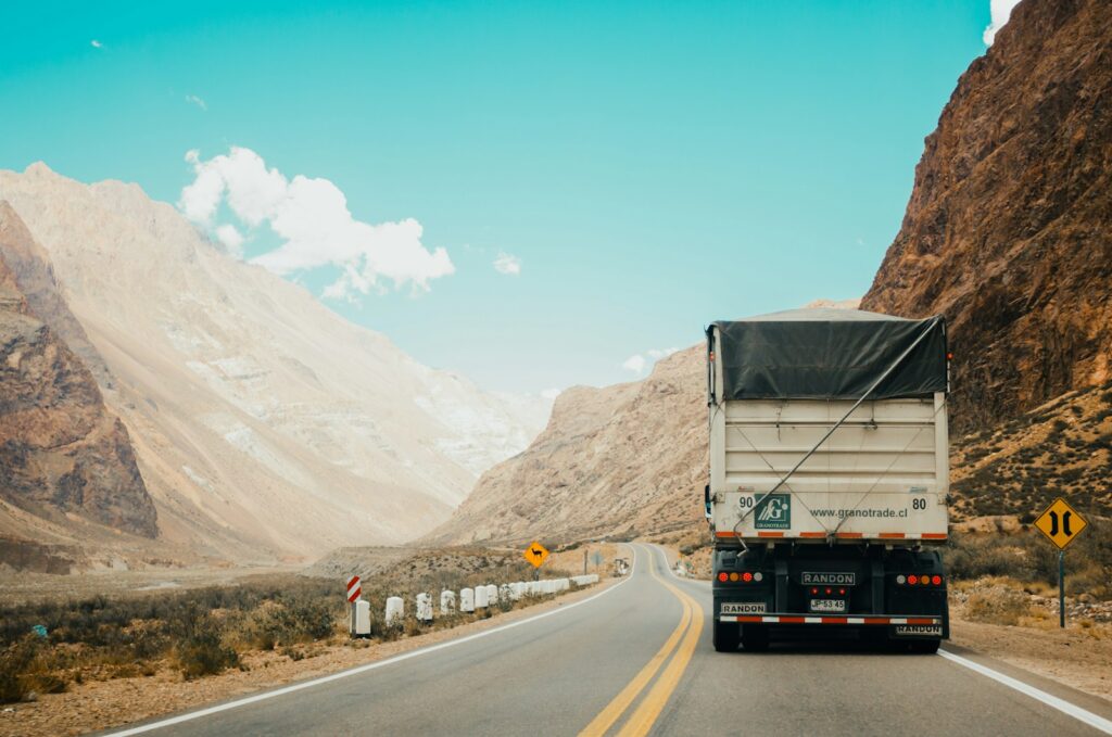 Freight truck on a mountain corridor route